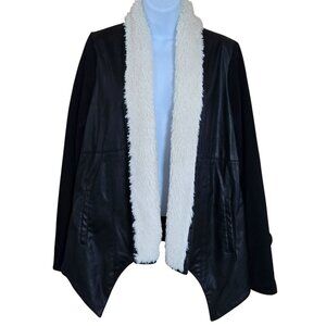 Faux Leather Sherpa Lined Open Front Jacket whimsygoth boho glam soft unique